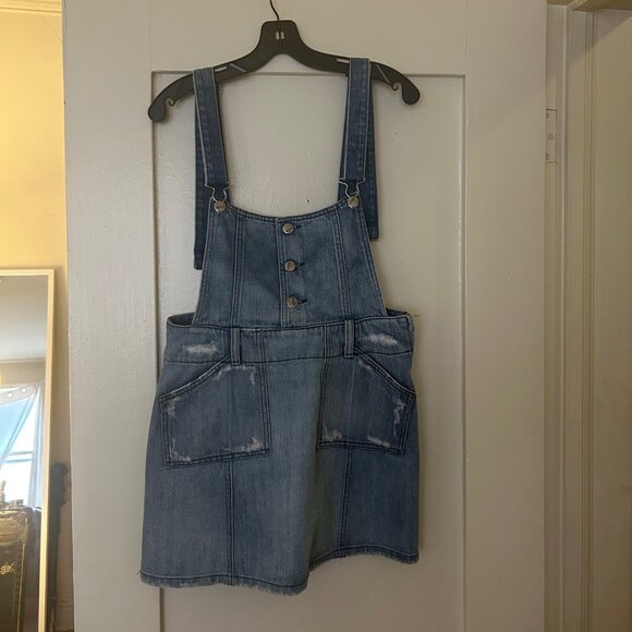 KSubi Distressed Denim Overall Mini Dress - Picture 1 of 9